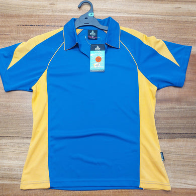 AUSSIE PACIFIC 3301 LADIES POLO ROYAL/GOLD BX2125 CLEARANCE