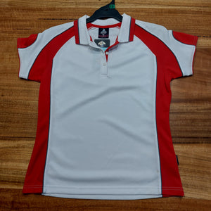 AUSSIE PACIFIC 2300 LADIES POLO WHITE/RED SIZE 12 BX2125 CLEARANCE