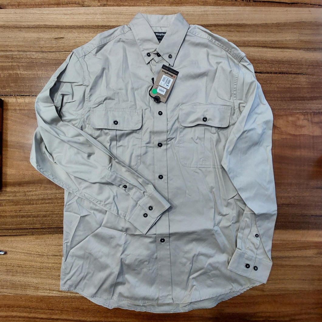 KING GEE K04360 S/S MINI TWILL SHIRT STONE SIZE  M BX2062 CLEARANCE