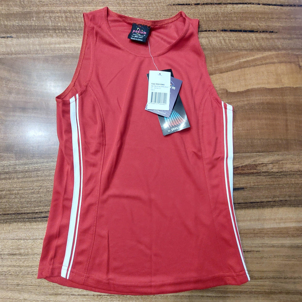 JBS 7DSS LADIES DUAL STRIPE SINGLET RED/WHITE SIZE 6 CLEARANCE