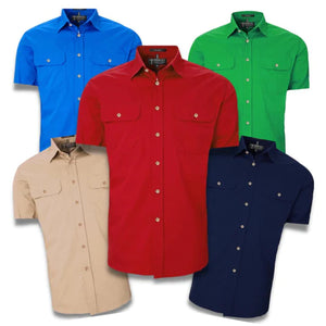 Pilbara Men's Open Front Short Sleeve Shirt - 7 Colour Options