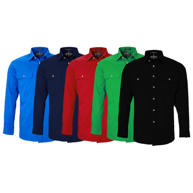 Pilbara Men's Open Front L/S Shirt - 9 Colour Options