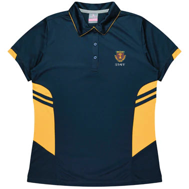 UAHS1010 2311 TASMAN LADIES  TASMAN POLO NAVY/GOLD SIZE 4 - 26