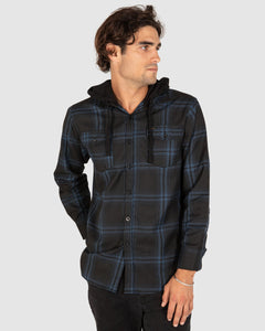 Flannel Shirt UNIT CHESTER HOODED FLANNEL SHIRT Blue