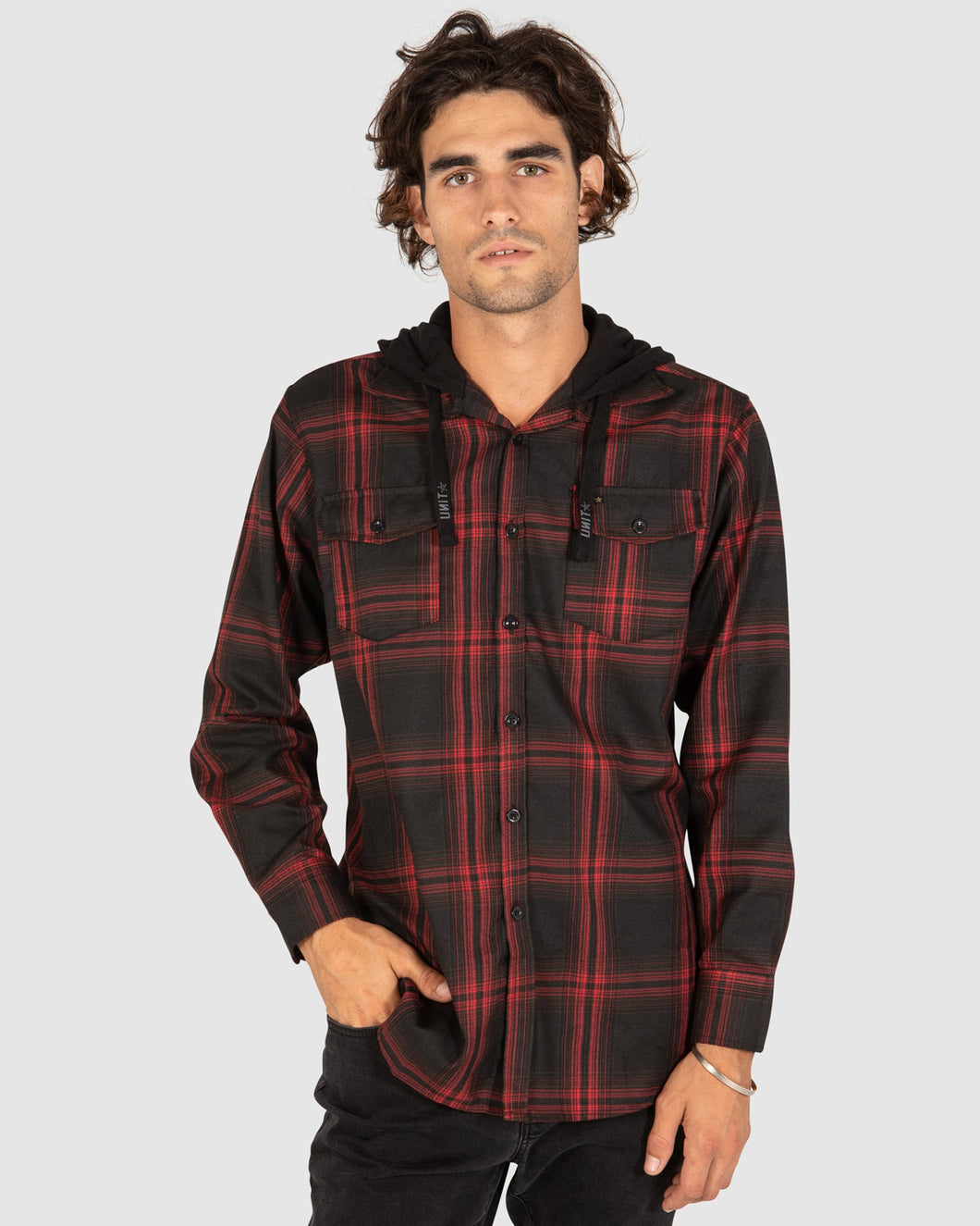 Flannel Shirt UNIT CHESTER HOODED FLANNEL SHIRT Red
