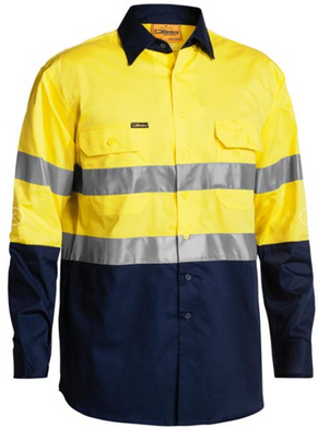 Bisley BS6896 Taped Hi Vis Cool Lightweight L/S Shirt Yellow/Navy