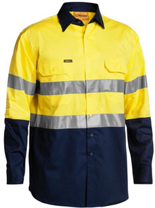 Bisley BS6896 Taped Hi Vis Cool Lightweight L/S Shirt Yellow/Navy
