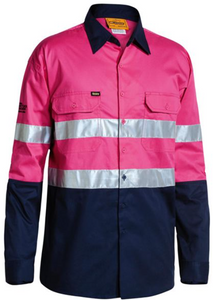 Bisley BS6896 Taped Hi Vis Cool Lightweight L/S Shirt Pink/Navy