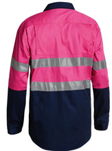 Load image into Gallery viewer, Bisley BS6896 Taped Hi Vis Cool Lightweight L/S Shirt Pink/Navy