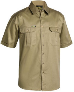 Bisley Bs1433 Open Front Cotton Drill Shirt - Short Sleeve 190Gsm