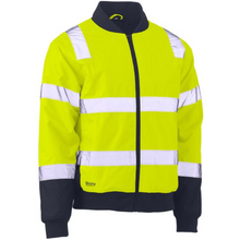 Load image into Gallery viewer, Bisley Taped 2 Tone Hi Vis Bomber jacket with padded lining - Yellow Navy BJ6730T