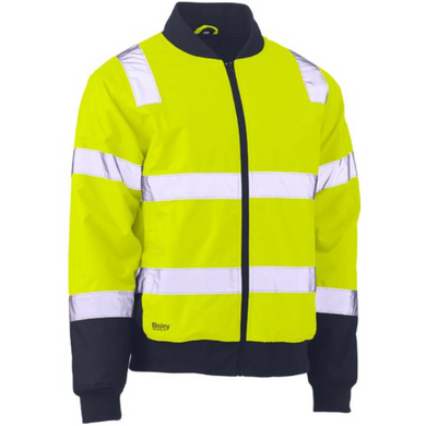 Bisley Taped 2 Tone Hi Vis Bomber jacket with padded lining - Yellow Navy BJ6730T