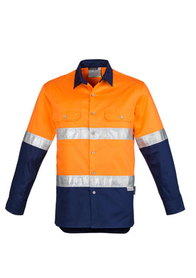 Mens Hi Vis Spliced Industrial Shirt - Hoop Taped ZW123  Syzmik